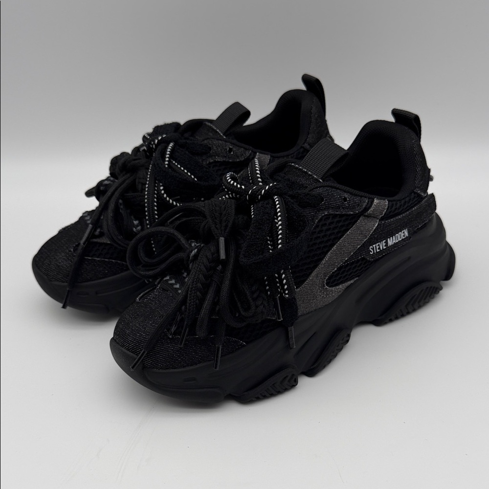 Steve Madden Black Platform Sneaker with Reflective Detail